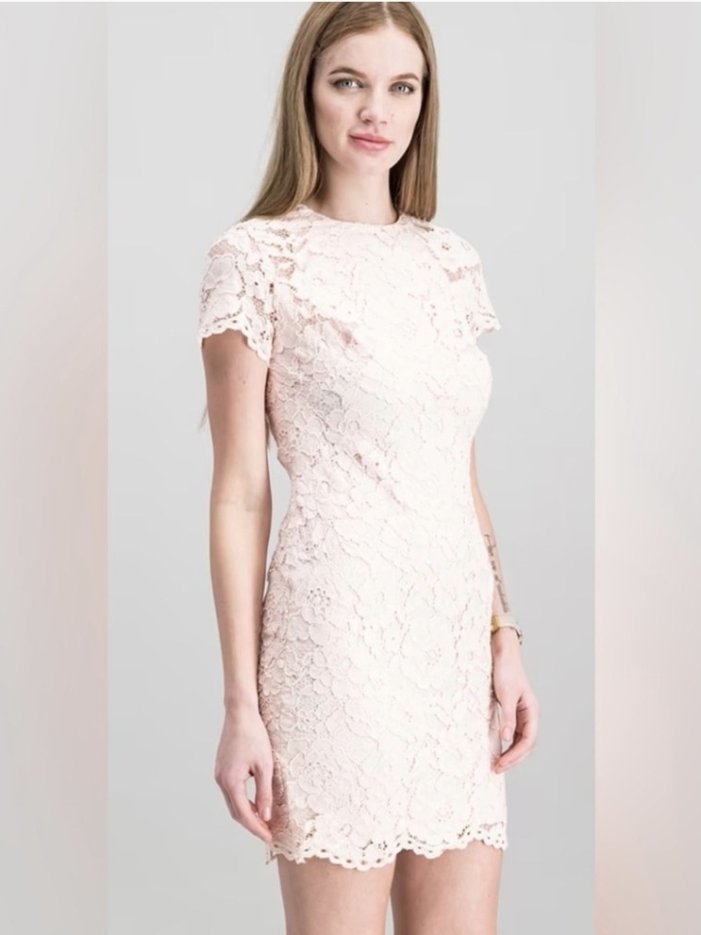 Lauren Ralph Lauren Pale Pink Floral Lace Mini Dress